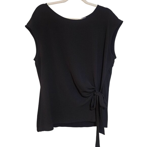 Vince Camuto Side Tie Top Black L Sleeveless Minimalist Workwear Chic Court Core - Picture 1 of 11